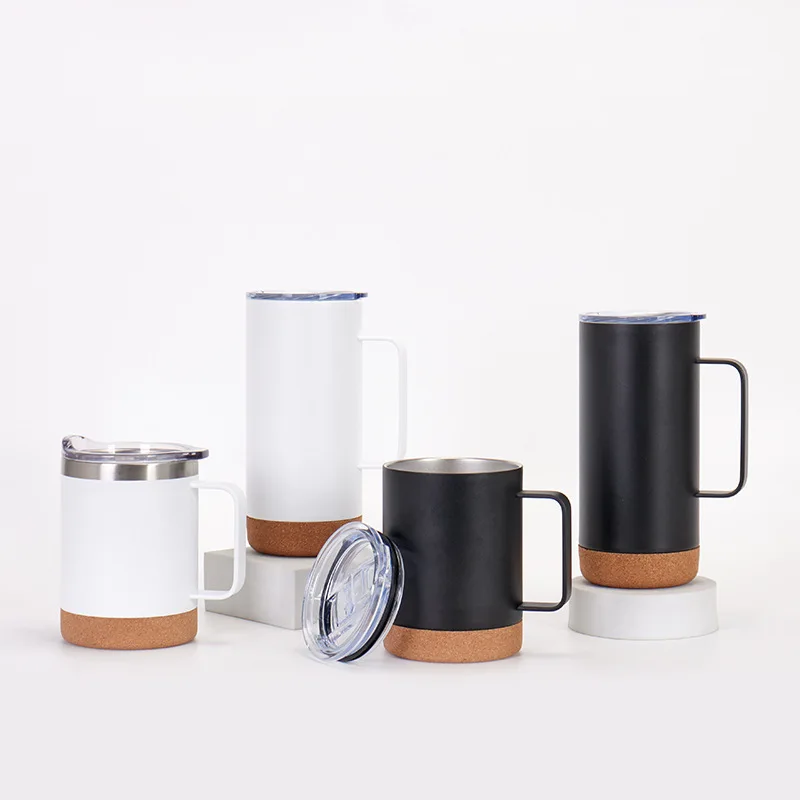 Insulated Stainless Steel Mug with Cork Bottom and Handle Soft Bottom Straight Mug Office Cup for Adults