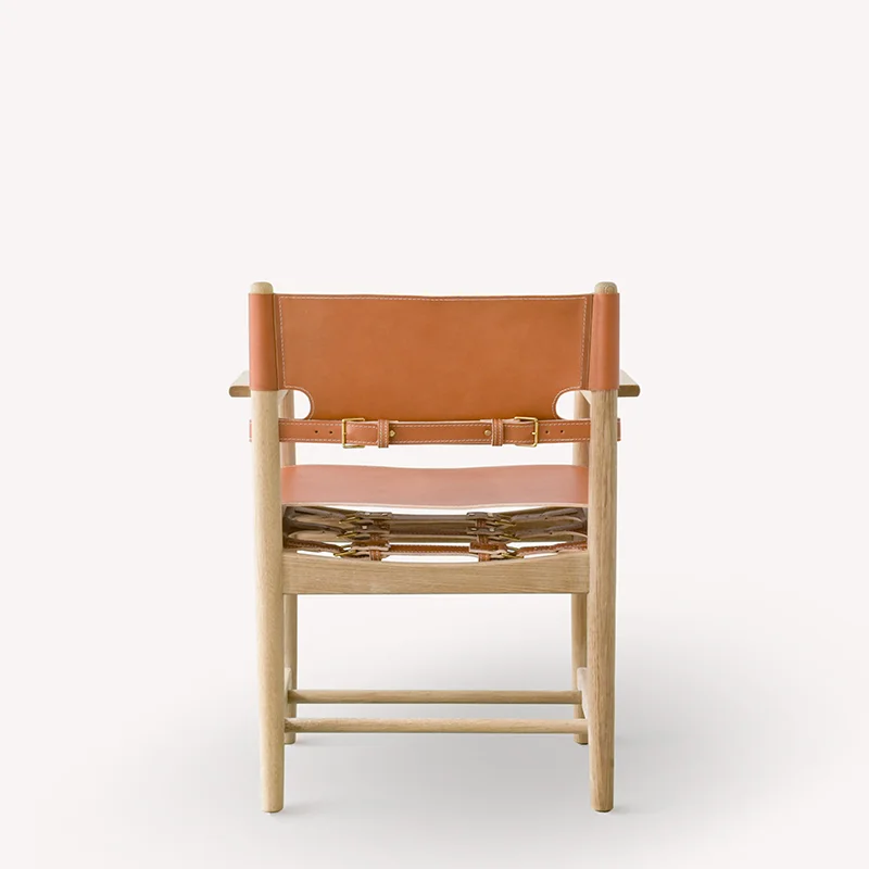 Nordic solid wood saddle leather back-to-back dining chair Spanish designer classic standard home wood arm leather chair