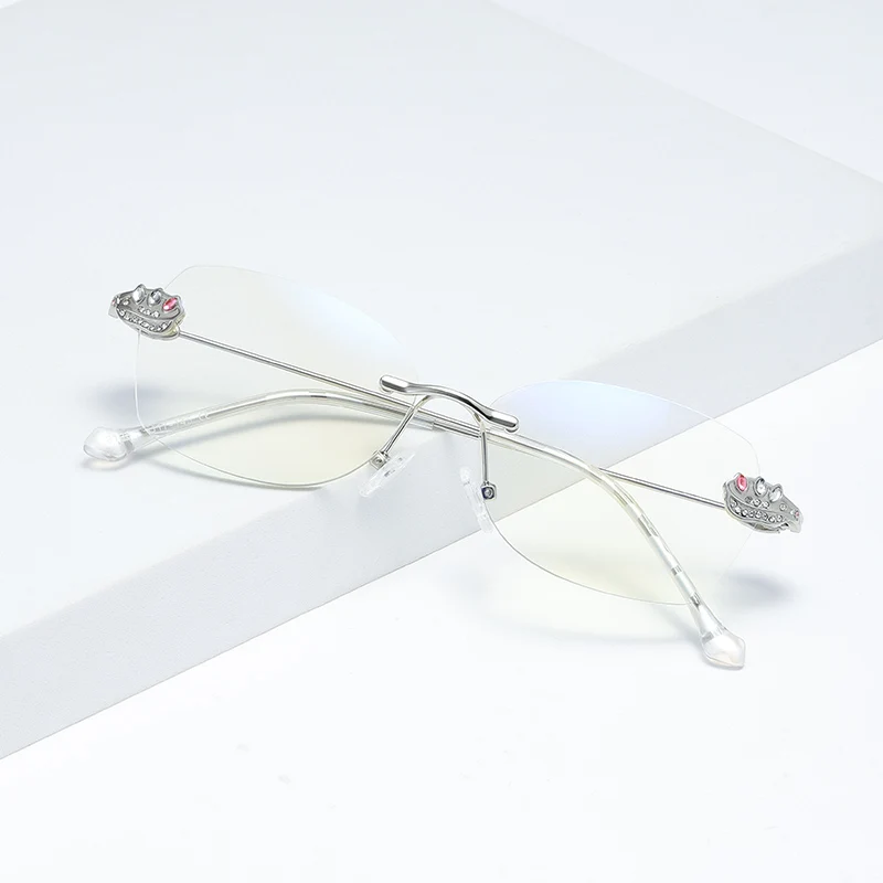 Fashion Rimless Reading Glasses With Diamond Wholesale Reading Small Characters Anti-blue Light Reading Glasses