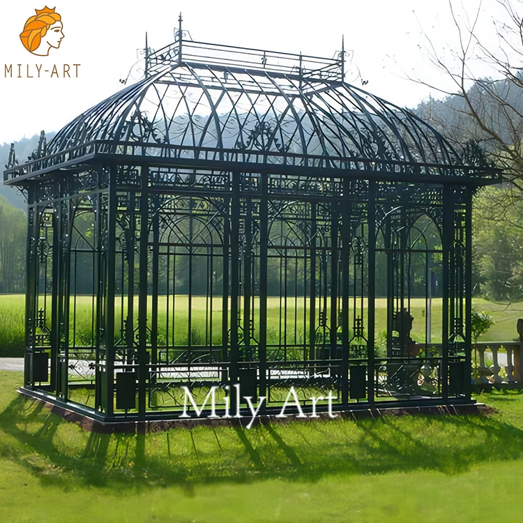Custom Design Outdoor Wrought Iron Gazebo Metal Sunrooms Glass Houses for Sale