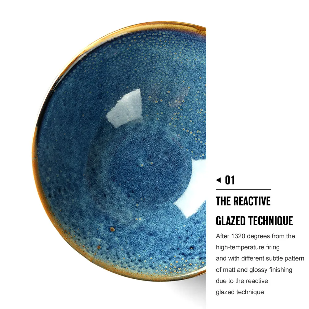 High quality ceramic blue big kitchen soup ramen bowls and porcelain with reactive glazes serving fruit salad bowl