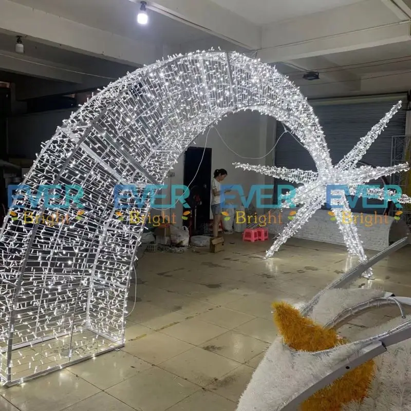 Outdoor Waterproof 3D Warm White LED Five Star Motif  Christmas Lights for Shop Mall Decoration