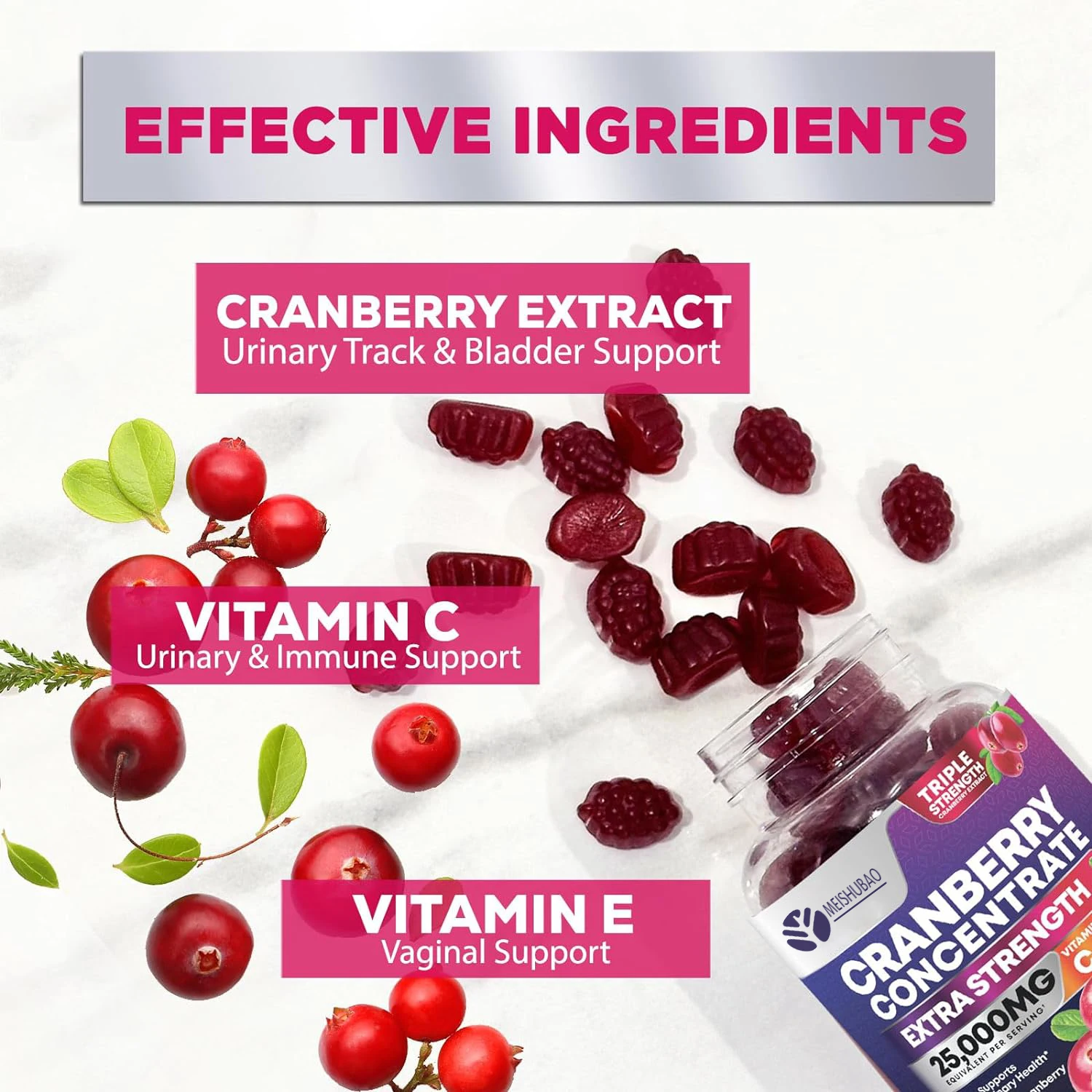 Specially designed cranberry gummies vegan pink cranberry probiotic gummies cranberry pectin gummy