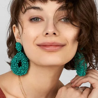 New Bohemia Jewelry  Women 2019  Colorful Green Beaded Earrings Luxury Beads Tassel Boho Earrings