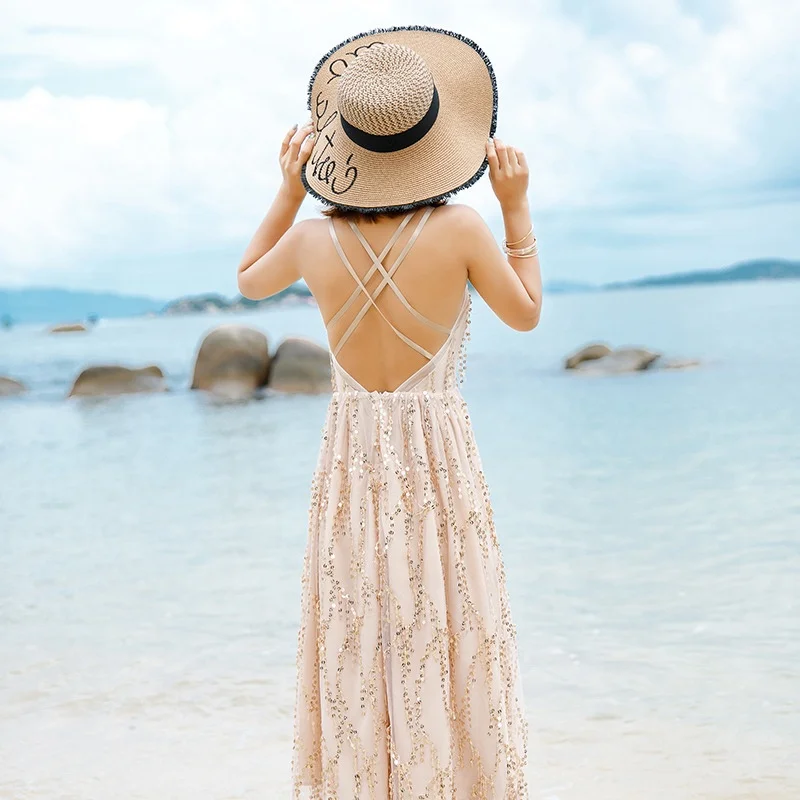 Hot Selling European Style Prom Dresses V Neck Sexy Sequins Women Evening Dress