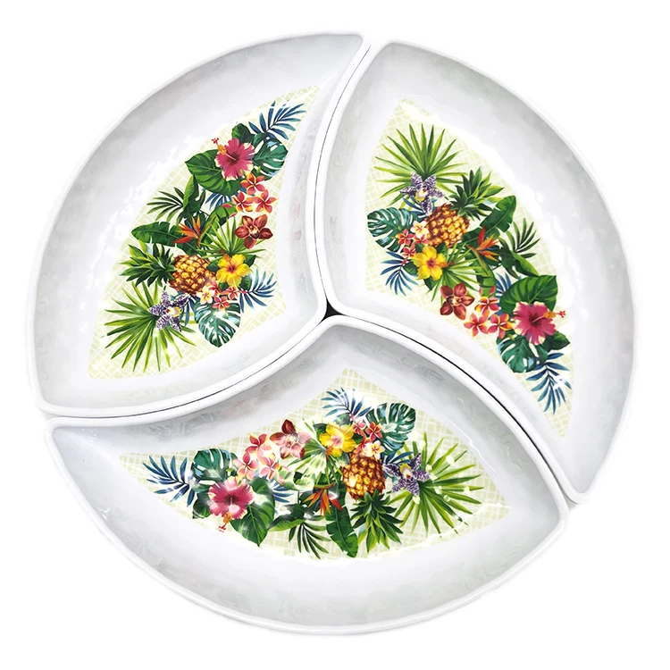 Graceful condiment dish 13 inch compartment plate Appetizer Serving Platter Assorted Snack Dish plastic Serving Tray Dip Bowl