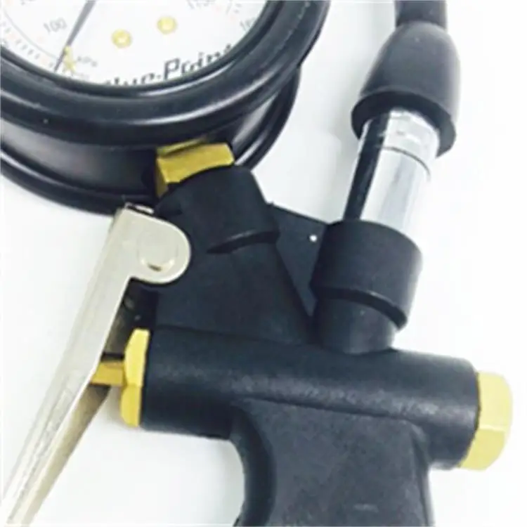 Air chuck dial tire gauge with inflating gun for any vehicle