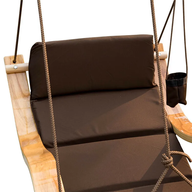 Danlong Patio Garden Outdoor Hanging Hammock Lounger Chair with Cup Holder, Wood Stick