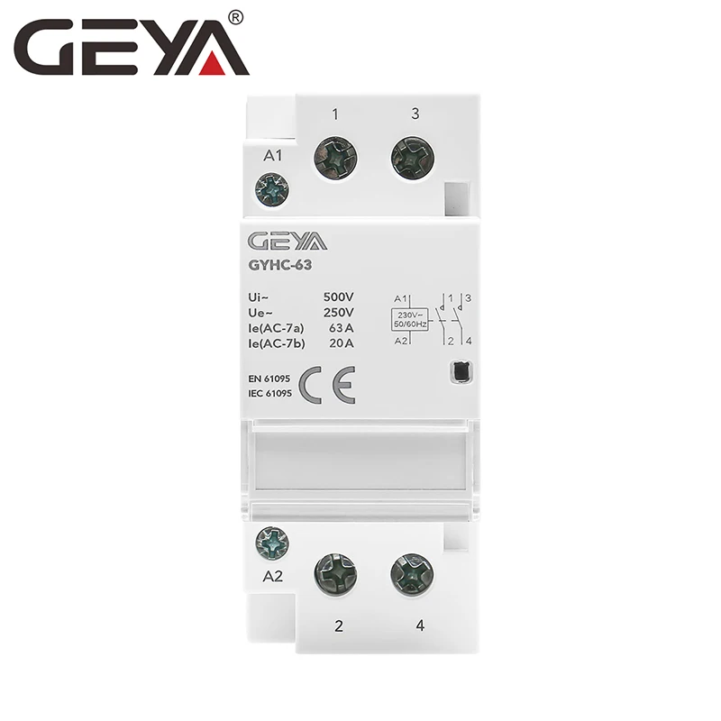 GEYA Smart Rail Type AC Modular Household Contactor 220v 63A 2P 2NO 50/60Hz lc1d32b7 lc1d32 contactor