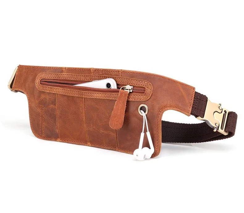 New Arrival Retro Leather Men Waist Bag Outdoor Travel Hiking Adjustable Chest Bag Sports Fanny Pack Running Belt Bag
