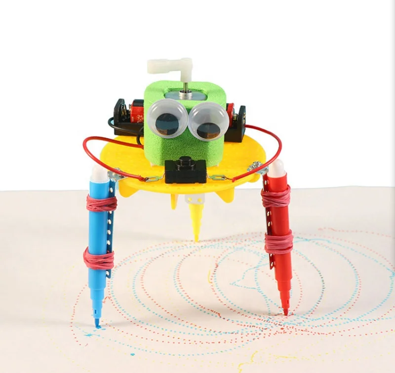 Electric Doodle Robot Model Kits Toy Safety Plastic Handmade Assembly Science Experiment Toys for Children DIY Art Drawing Model