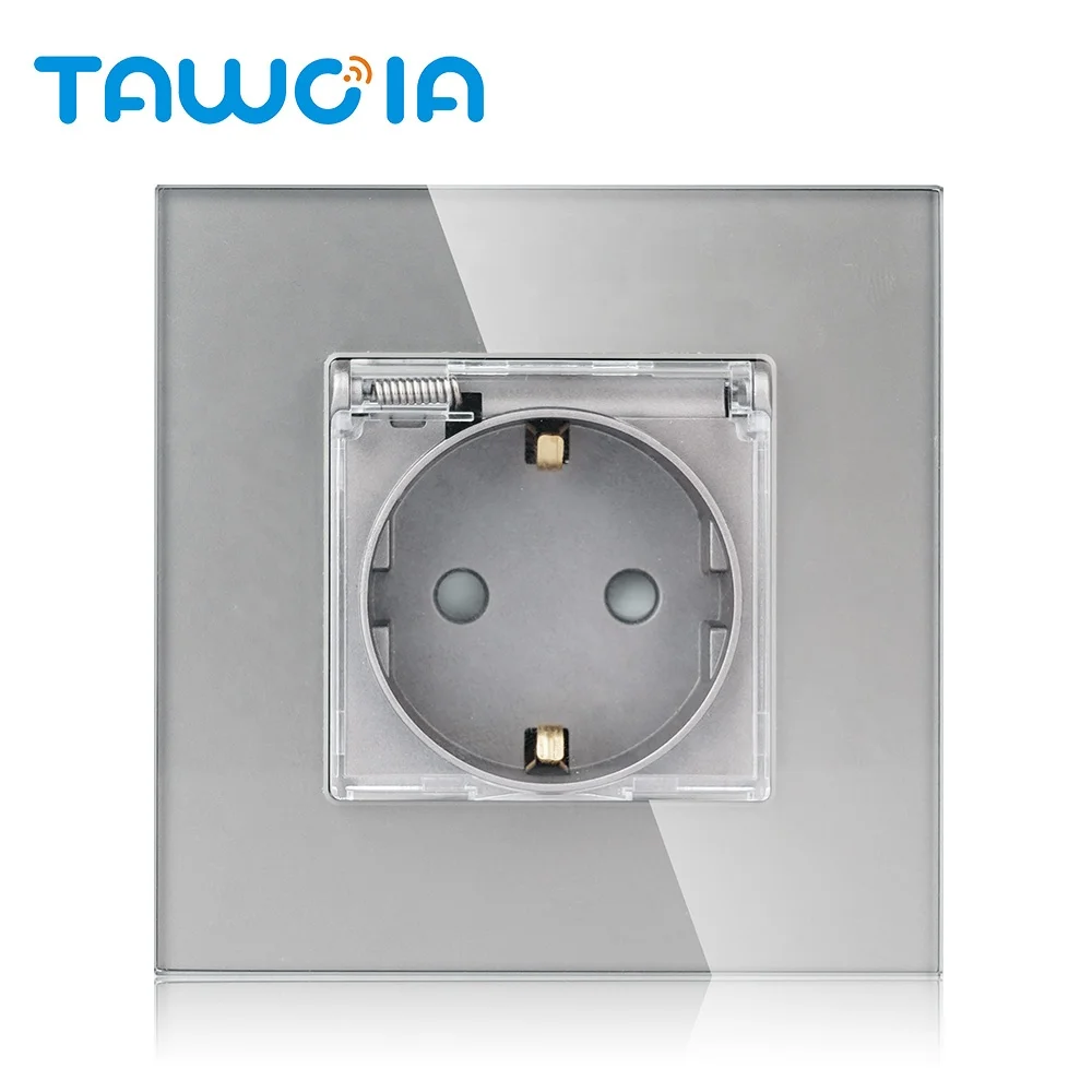 TAWOIA 86MM Size Mechanical Germany Socket 4.0mm Glass Frame Modern European Waterproof Socket With Cover