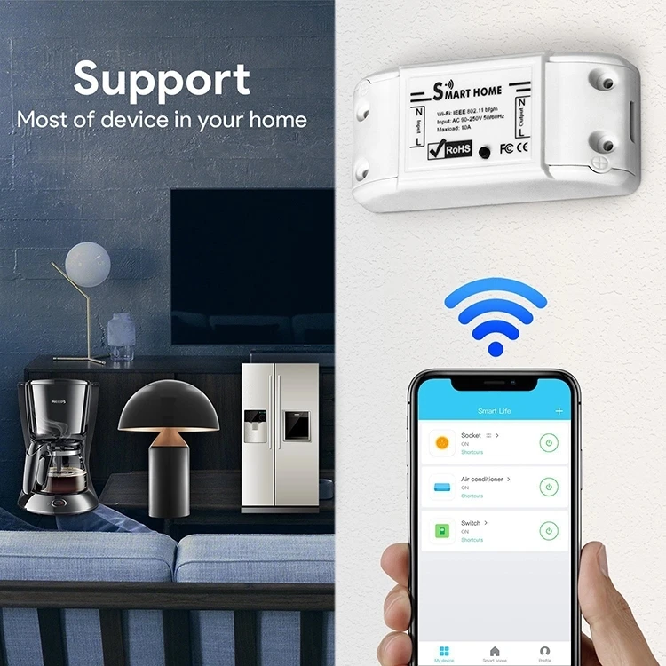 Smart BSD16 Universal switch tuya wifi mesh with energy monitor 10a can firmware custom base on esp series smart wifi breaker