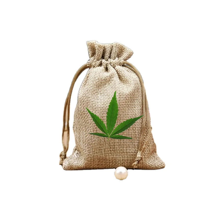 customized hemp drawstring drawstring packaging bag Custom logo hemp plant seed pouch