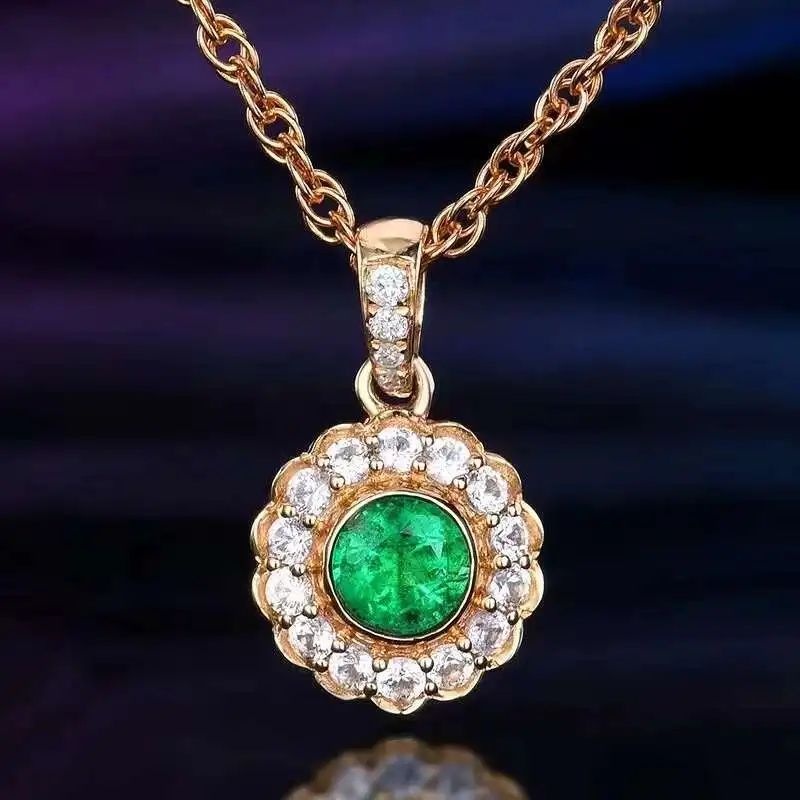 SGARIT Jewelry 18K Rose Gold 0.32CT Natural Emerald Pendant With Diamond White Sapphire Green Emerald Pendant For Women