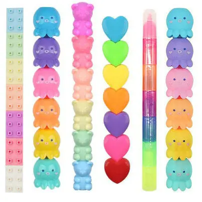 Factory Supply Custom Fluorescent Colorful Marker Kawaii Stationery Cute Kids Highlighter Pen