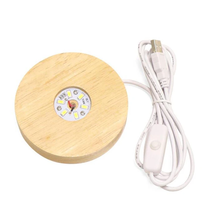 adapter powered 3d Led Night Light Wood Base Square Round Usb led light wooden base
