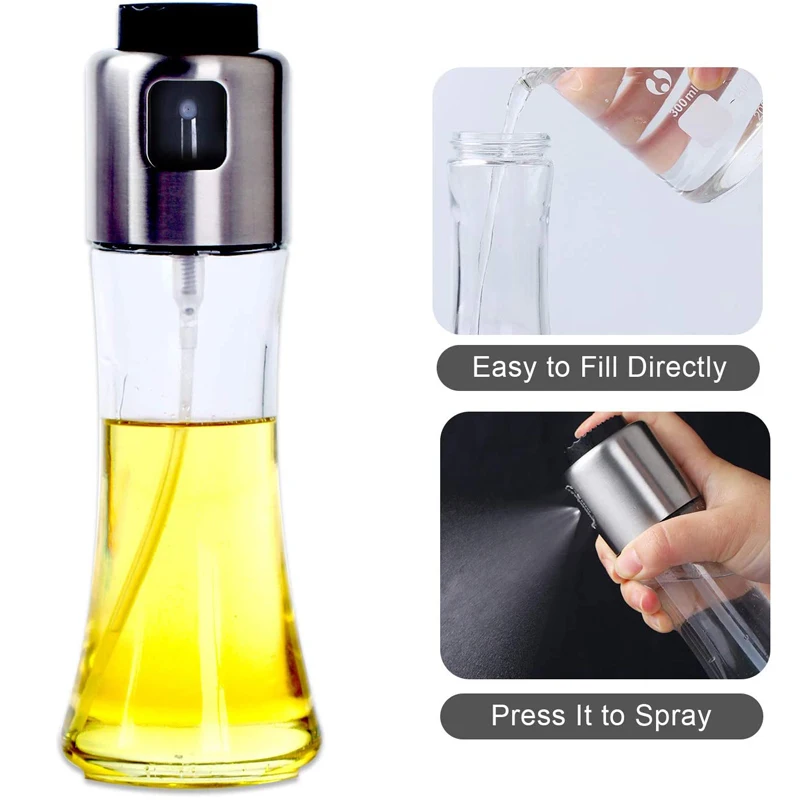 cooking oil spray bottle Olive Oil Sprayer Bottle, Stainless Steel Glass Oil Dispenser for Cooking, BBQ, Salad, Baking, Roasting