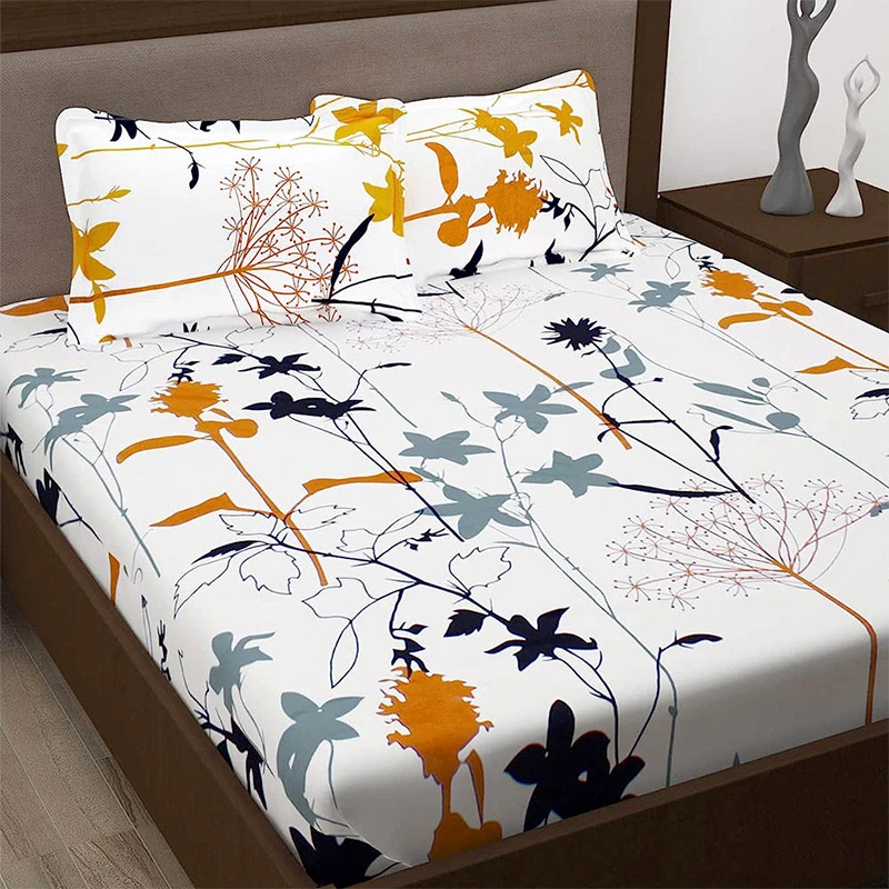 Custom Low Price Unique Design Plant Printing Linen Pure Nature Cotton Bed Sheet Quality Logo Design Private Bed Sets
