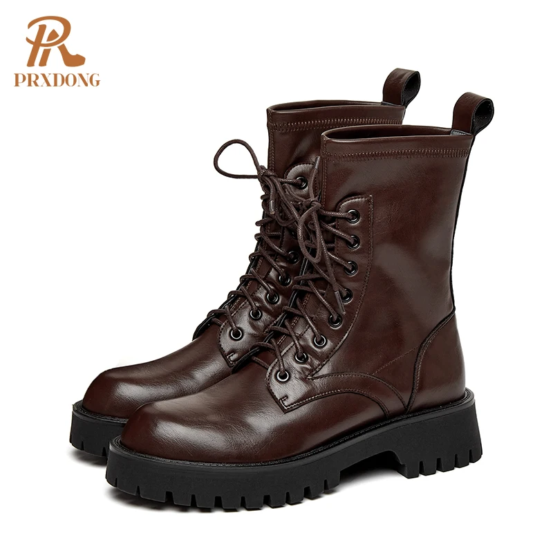 
2021 Fashion Women Combat Boots Autumn Winter Ankle Female Boots Chunky Heels Thick Platform Lace Up Casual Leisure Brown Black 