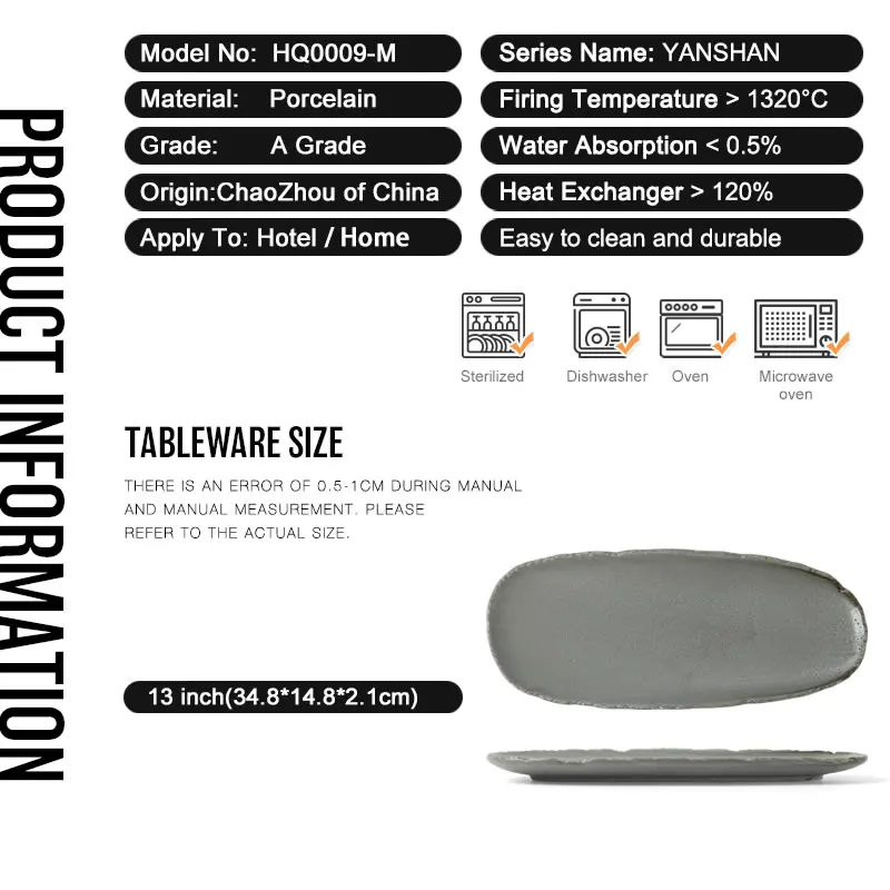 Factory Wholesale Nordic Style Hotel Used Irregular Shape Ceramic Dinner Plates Matte Grey Porcelain Fish Plate For Restaurant