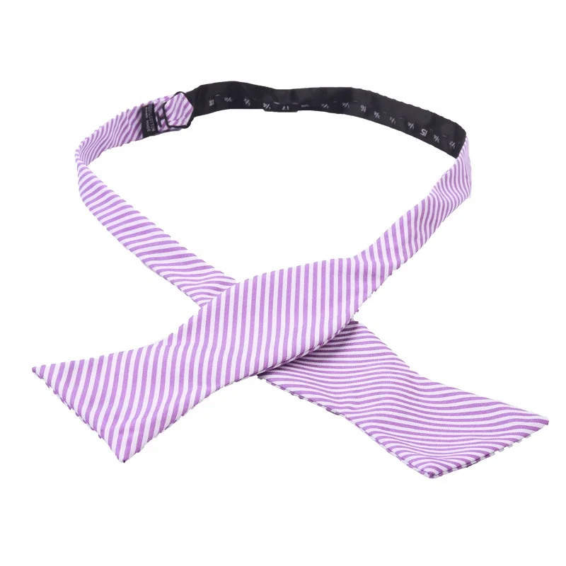 novelty cheap hand made purple striped polyester self tie bow tie and bow tie set for men