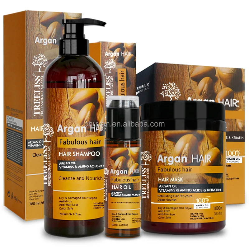 Morocco Organic Argan Oil Hair Care Set Hair Shampoo Mask Oil Anti Loss Regain Hair Shine and Softness 780ML