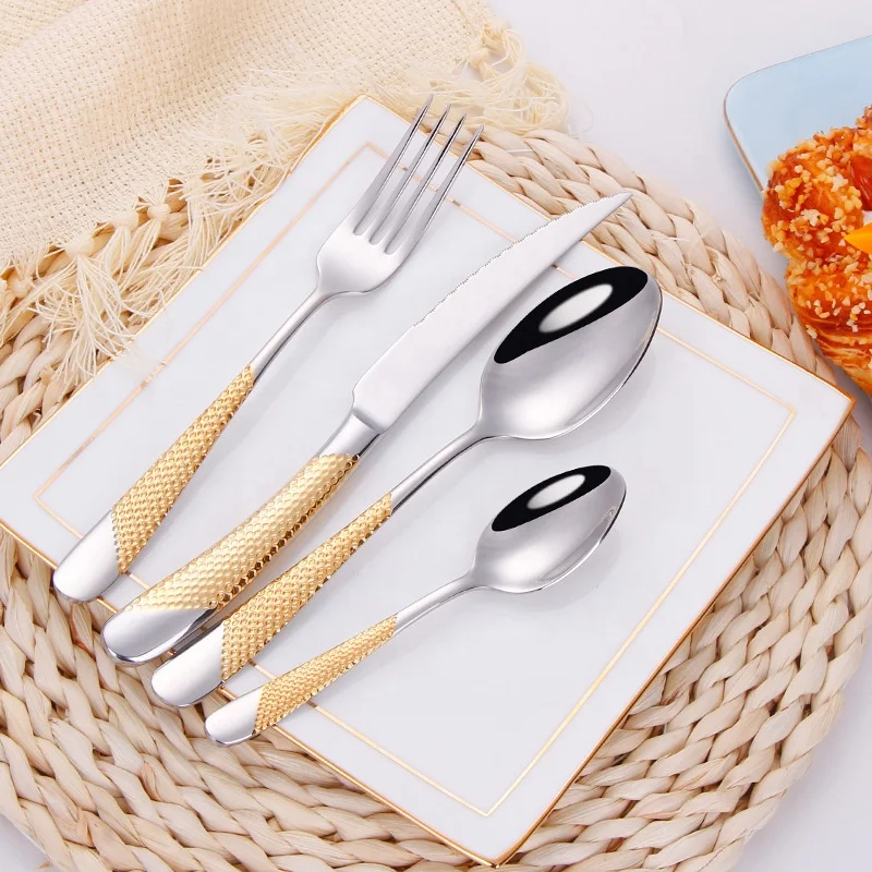 
2021 new arrival hot sales mirror polish stainless steel cutlery set star diamond handle spoons knife forks flatware sets 