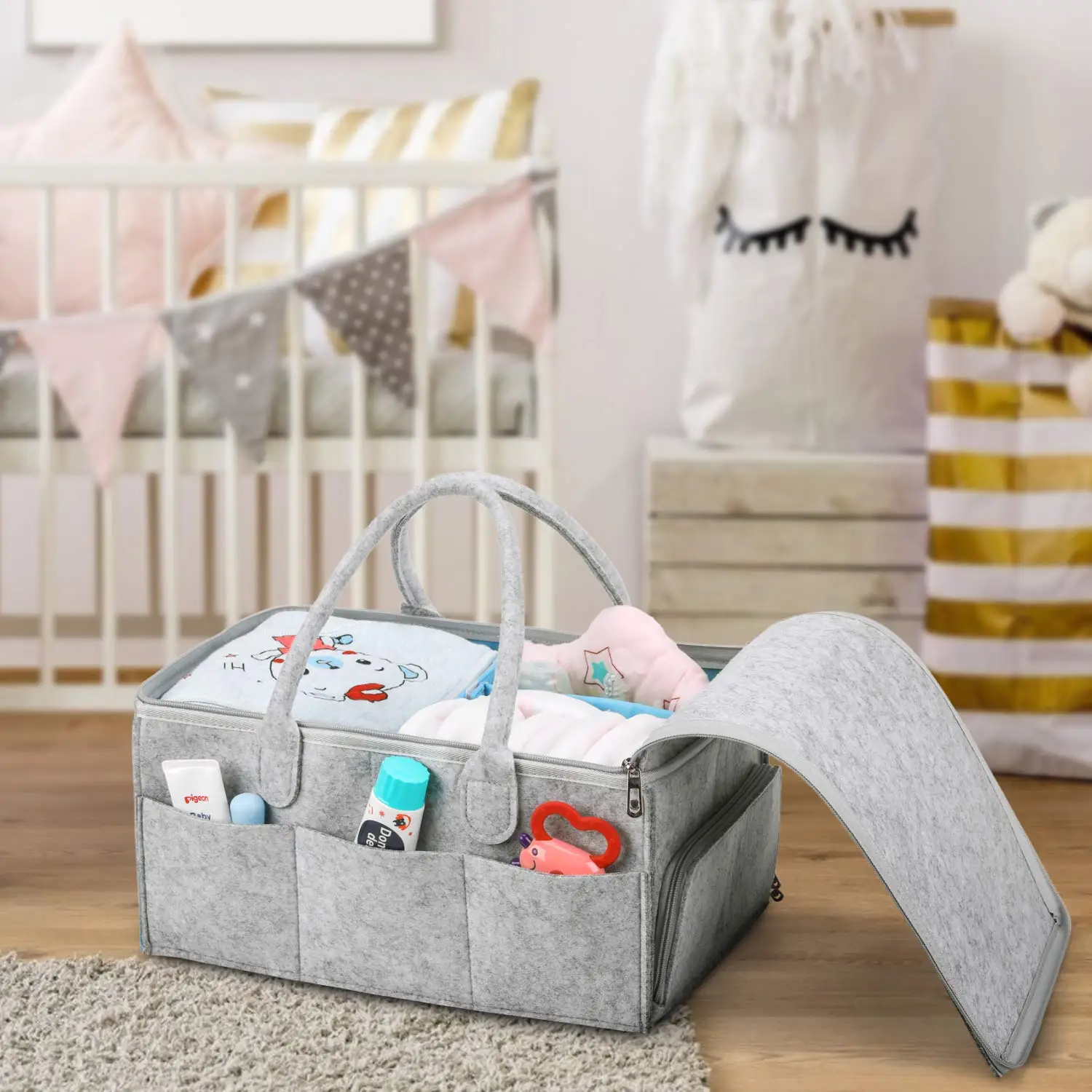 QJMAX Portable Baby Diaper Caddy Organizer Stackers Gift Basket Shower Travel Nursery