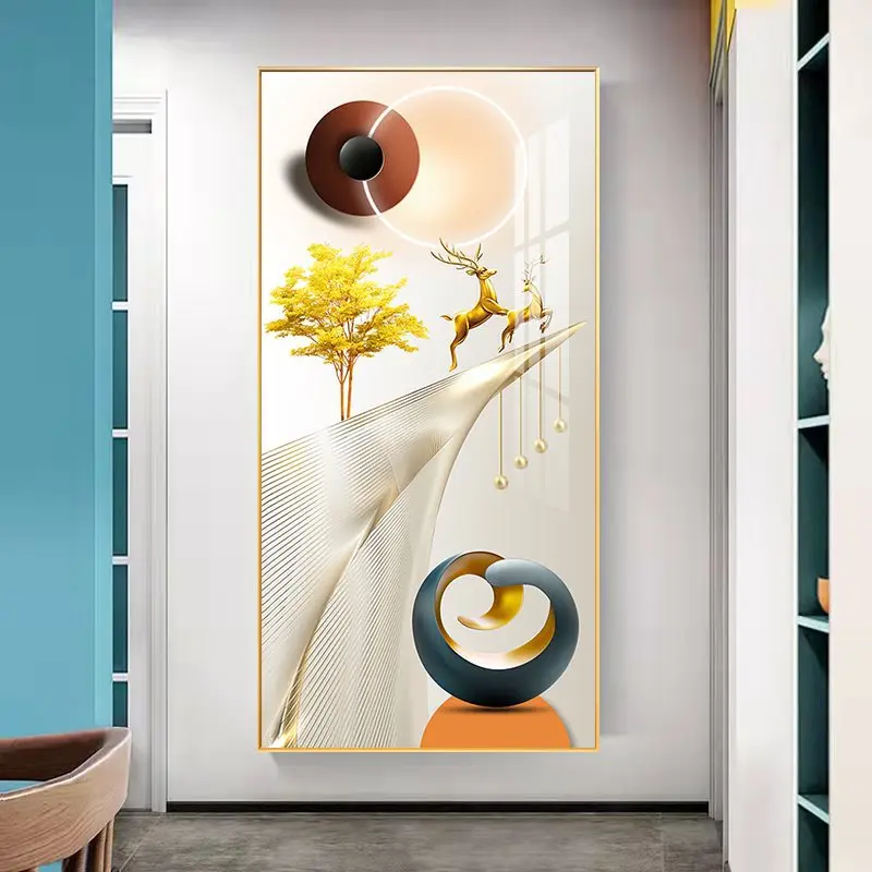 Elegant Crystal Porcelain Art - A Touch of Luxury for Your Home Atmosphere hanging painting with LED lights deer