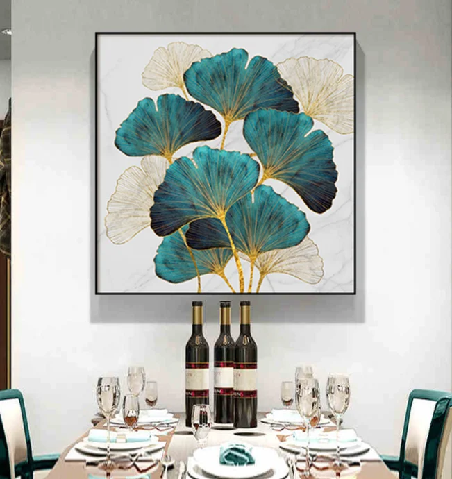 Factory direct sale 5d light luxury ginkgo leaf porch painting wall painting decorative crystal porcelain painting