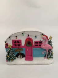 Hot Selling Home Decor Resin Crafts LED Red Flamingo Resin Statue Christmas Village House Resin Crafts