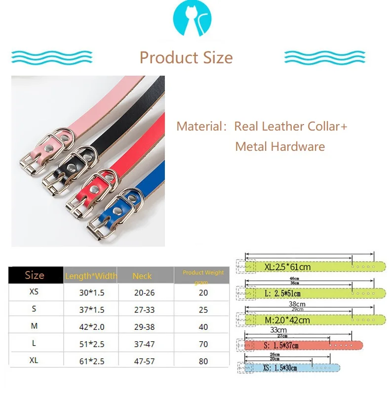 Wholesale Metal Buckle Adjustable Genuine Leather Dog Collars Leather Pet Collars Cow Leather Dog Collar