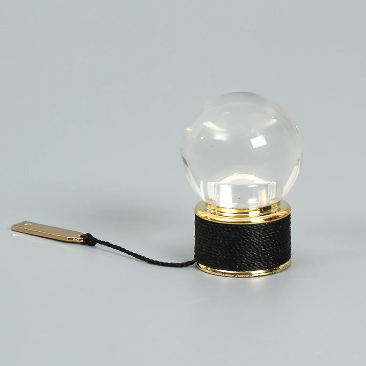 Round Clear Gold Perfume Cap Acrylic ABS Cap With Metal Tag 15mm Spherical Transparent Cover