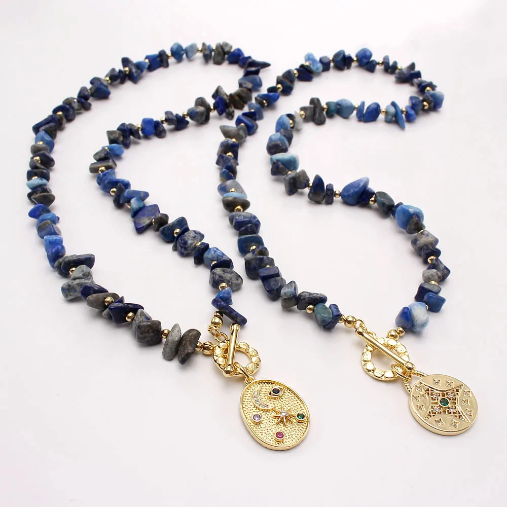 2022 Women Mens Natural Stone Necklace 18K Real Gold Plated Zircon Moon and Star Pendant Necklace Choker For Party Jewelry