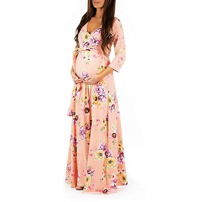 Maternity Gown Fashion Latest Chiffon Maxi Dress Women Clothes Photography Pregnancy Dress for Photo Shoot Pink Pregnant Dress