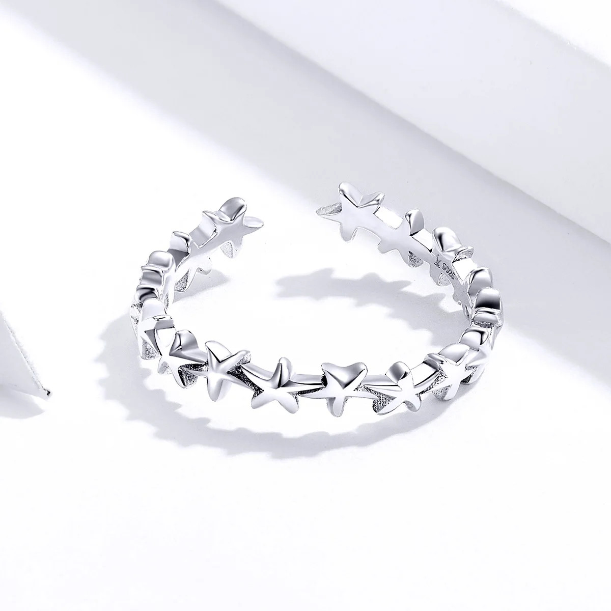 Real 925 Sterling Silver Design Starfish Stackable Finger Rings for Women Adjustable Open Rings Free Size Jewelry SCR607