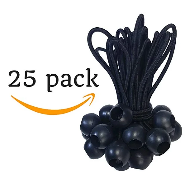 25 pack ball bungee 6 inch black/heavy duty rubber bungee cord with ball/canopy bungee ties