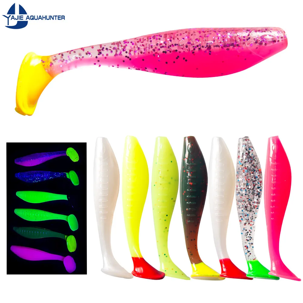 OEM 8cm 10cm TPR Fishing Soft Lure T Tail Soft Fishing Lures Bait Set Glow Soft Bait Lure