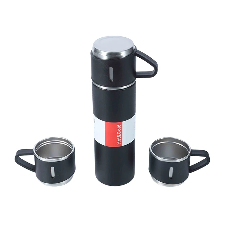 Promotional Drinking Cup Business 500ml Water Bottle 304 Stainless Steel Vacuum Flask Gift Set with Gift Box & 3 Cup Lid