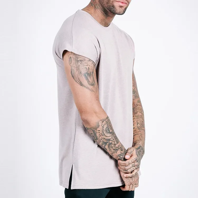 High quality 220 gsm cotton t shirt streetwear blank side slit casual sleeveless t shirt