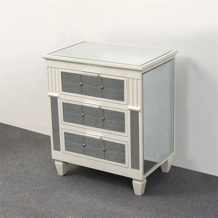 High Quality Modern While Bedside Cabinet Bedroom Custom Furniture Mirrored Night Stands with Drawer Cupboard