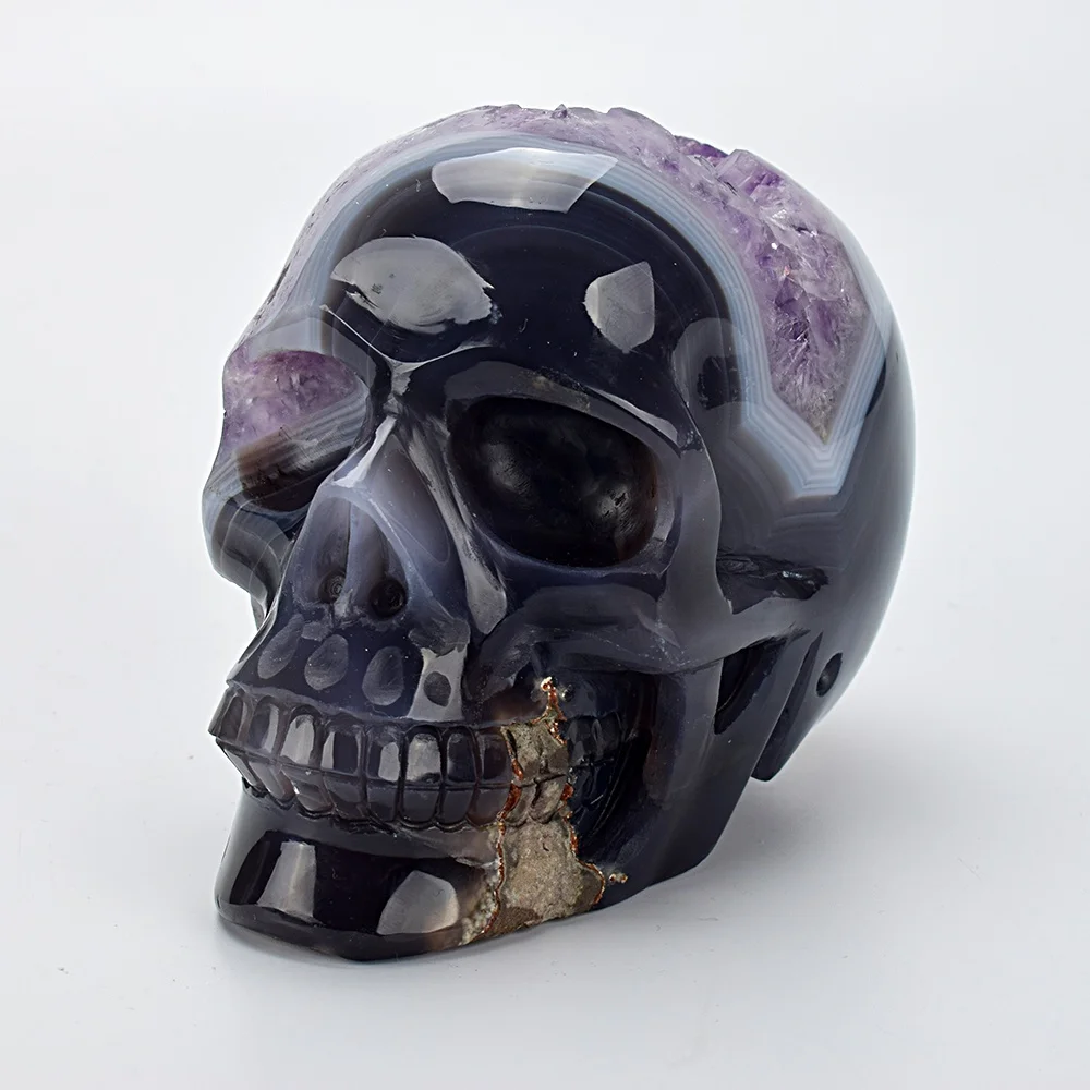 Wholesale hand carved agate amethyst crystal cave skull amethyst geode cluster levensgrote kristallen schedel Crystal Healing