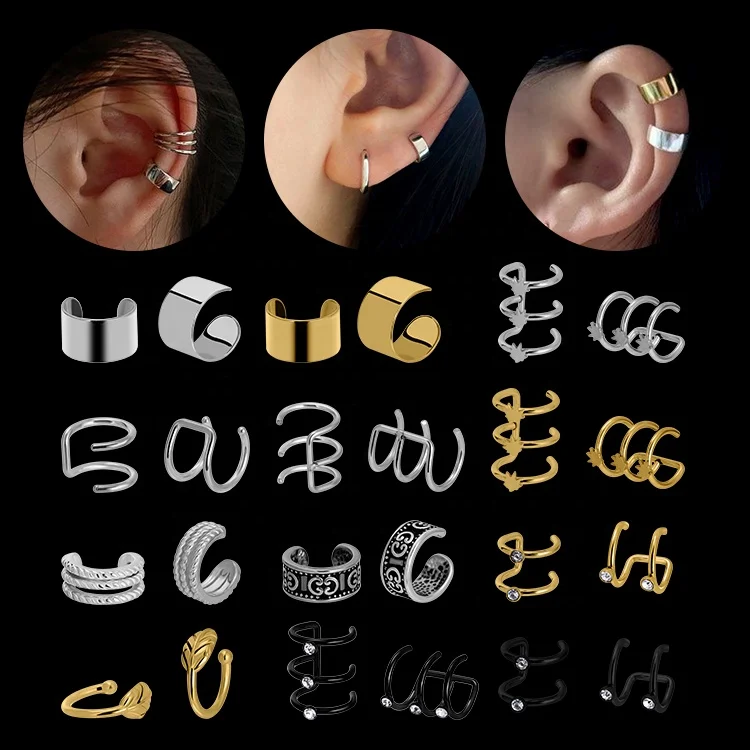 Wholesale 316 Stainless Steel Gothic Ear Clip Dangle Earrings Men Women Punk Cross Drop No Piercing Earrings