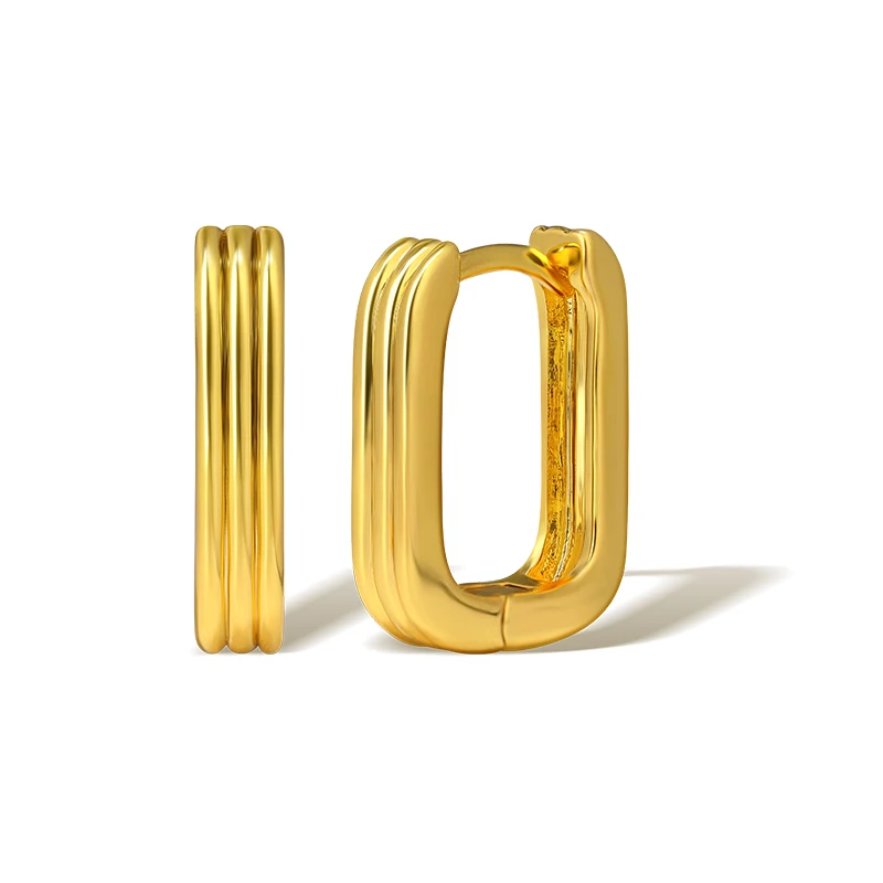 Mini square round cheap wholesale brass 18k gold plated chunky U huggie trio square hoop earrings for women