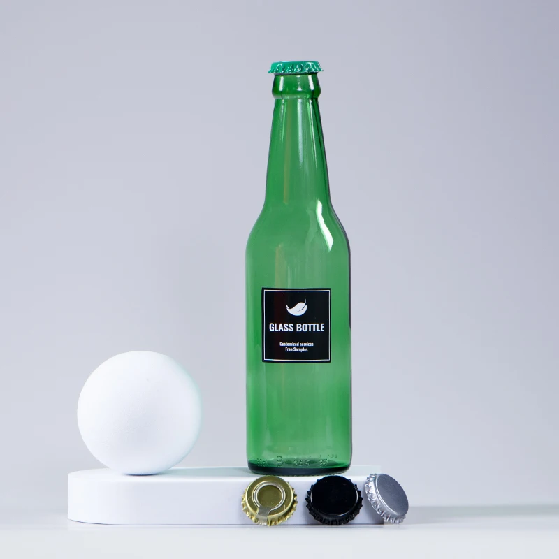 330ml design green empty beer glass juice bottle with crown cap manufacturer for wholesale