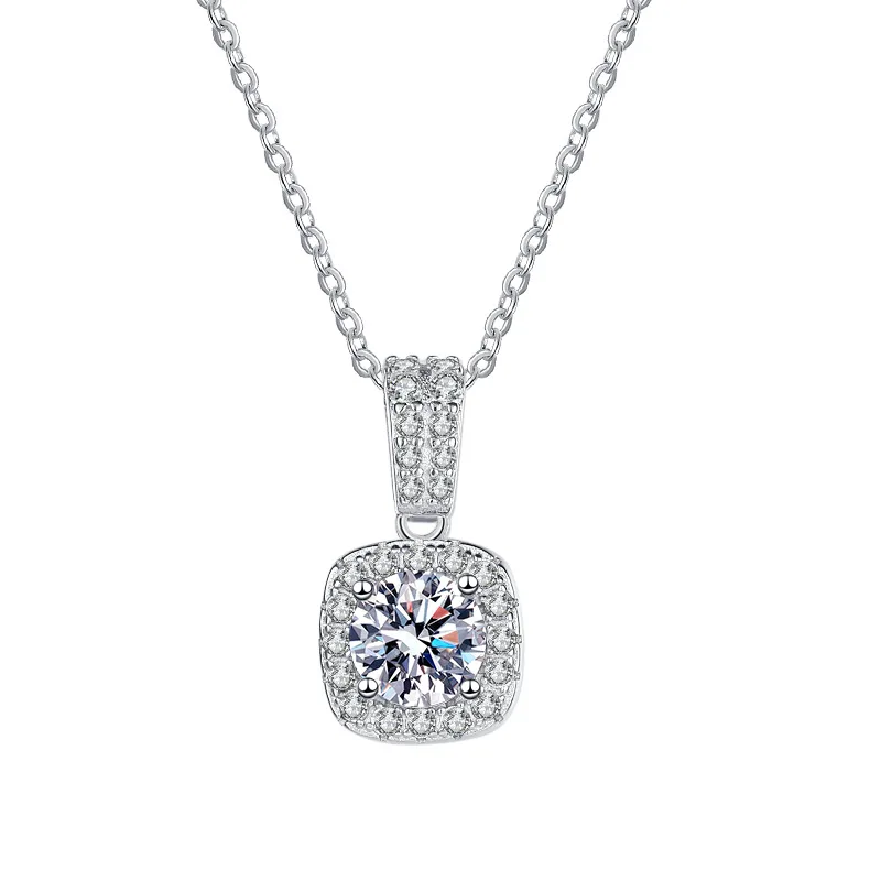 Mossany Star Beautiful Diamond Luxury 1 Carat D Color Square Moissanite Pendant Chain Necklace With Certificate