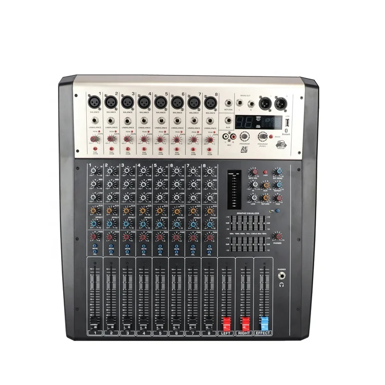 LV series High quality 2 x 350w 6/8 ch mixer with amplifier  audio powered mixer
