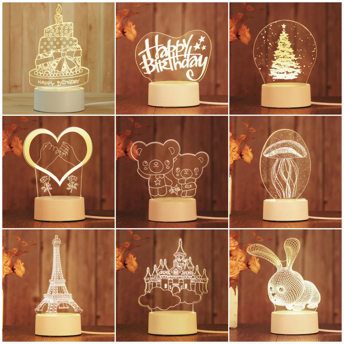 3D Colorful Light ABS Lamp Base Acrylic Led for Night 3d Illusion Christmas