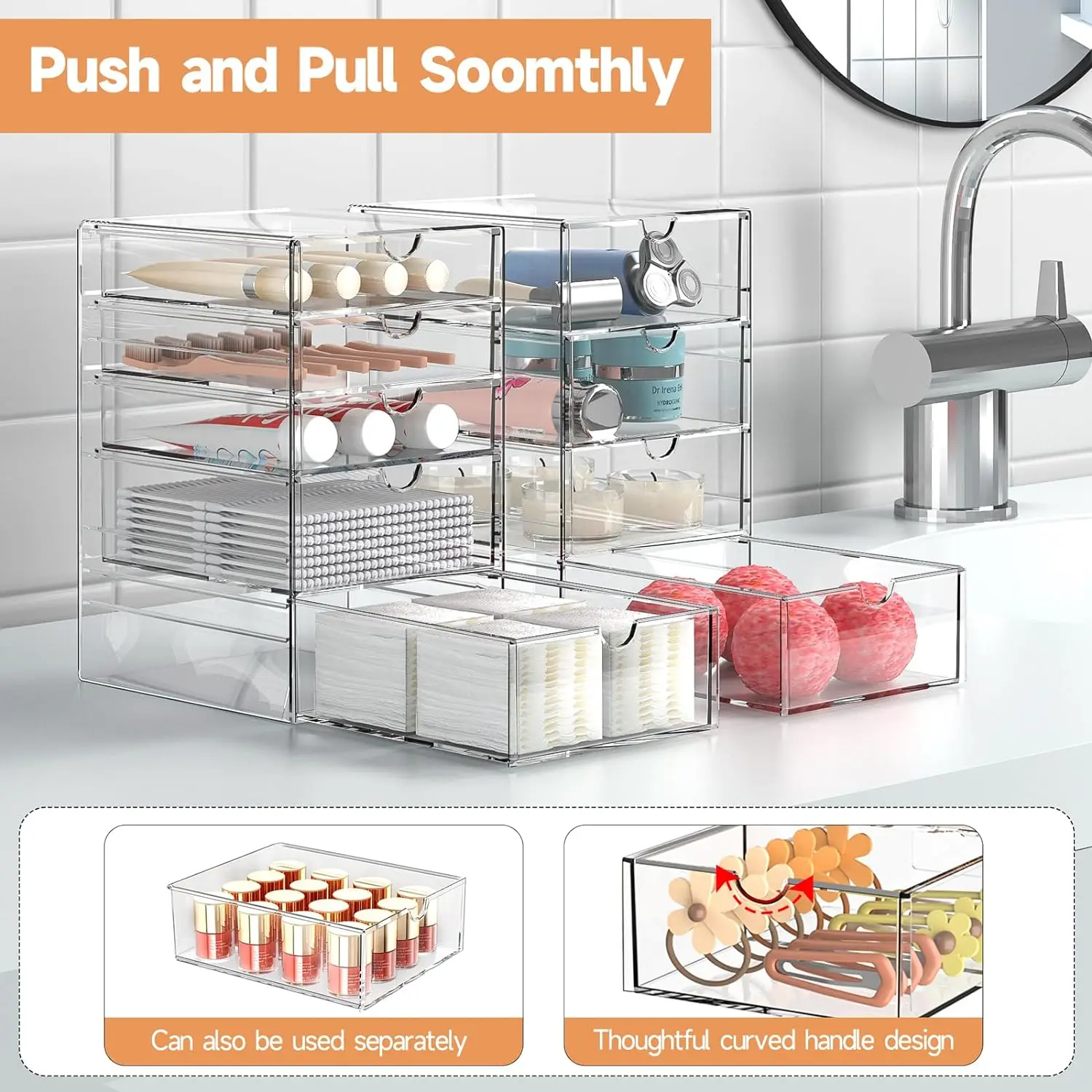 Clear Makeup Drawer Storage Organizer Box Dustproof 20 Drawers 4 Set Cosmetic Storage Bin Acrylic Office Desk Organizer